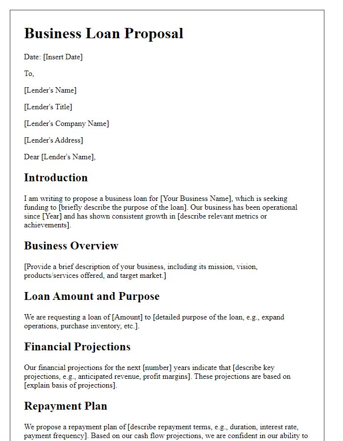 Letter template of detailed business loan proposal