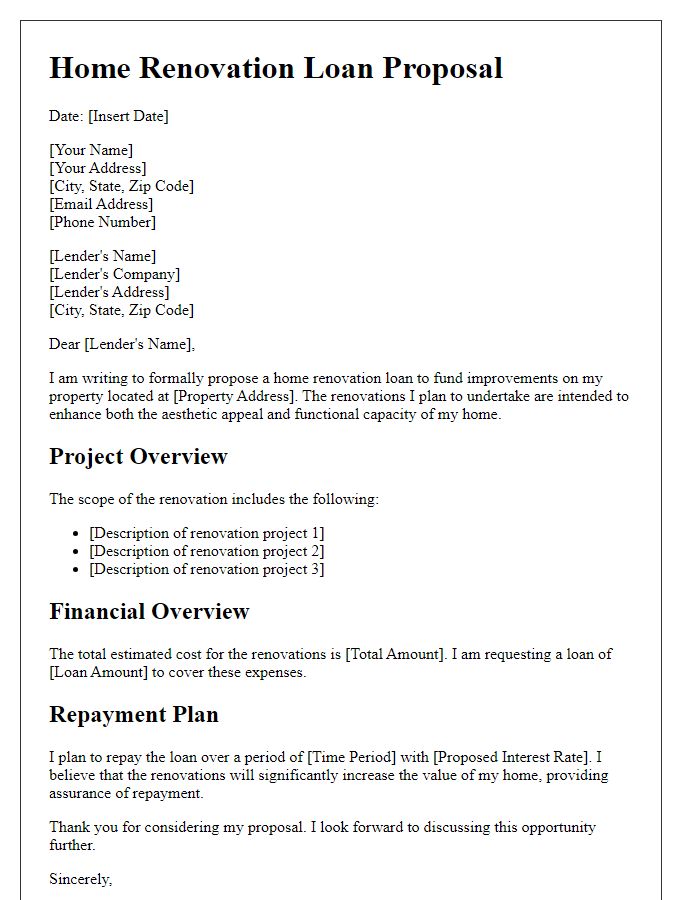 Letter template of home renovation loan proposal