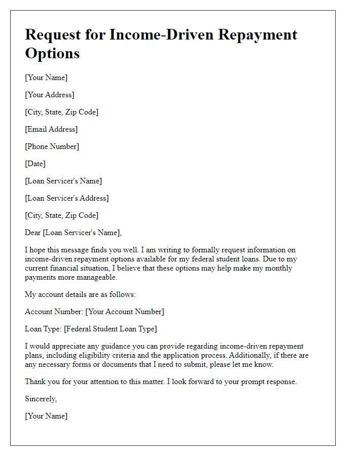 Letter template of request for income-driven repayment options