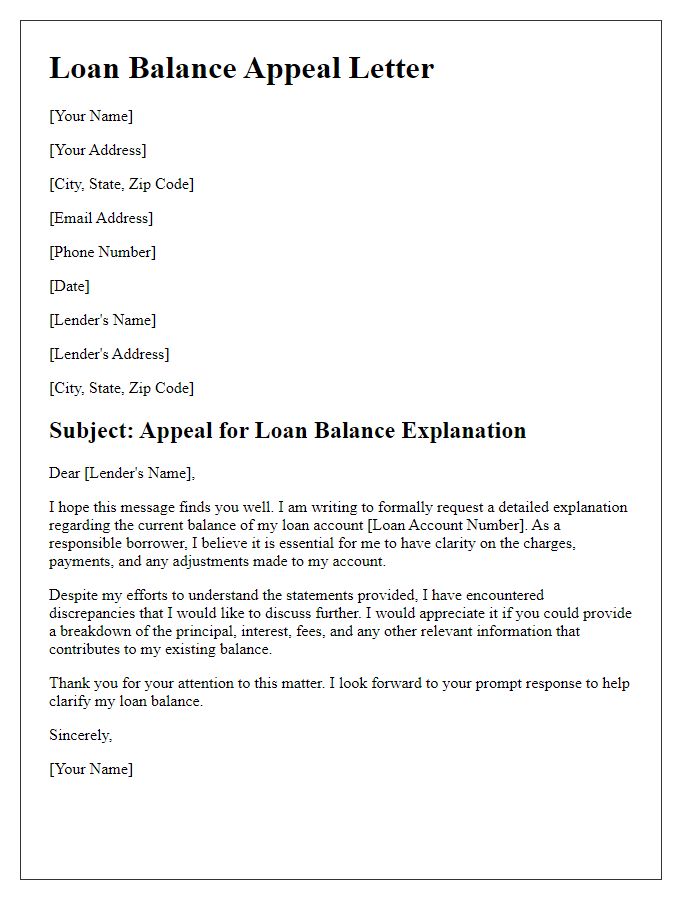 Letter template of appeal for loan balance explanation