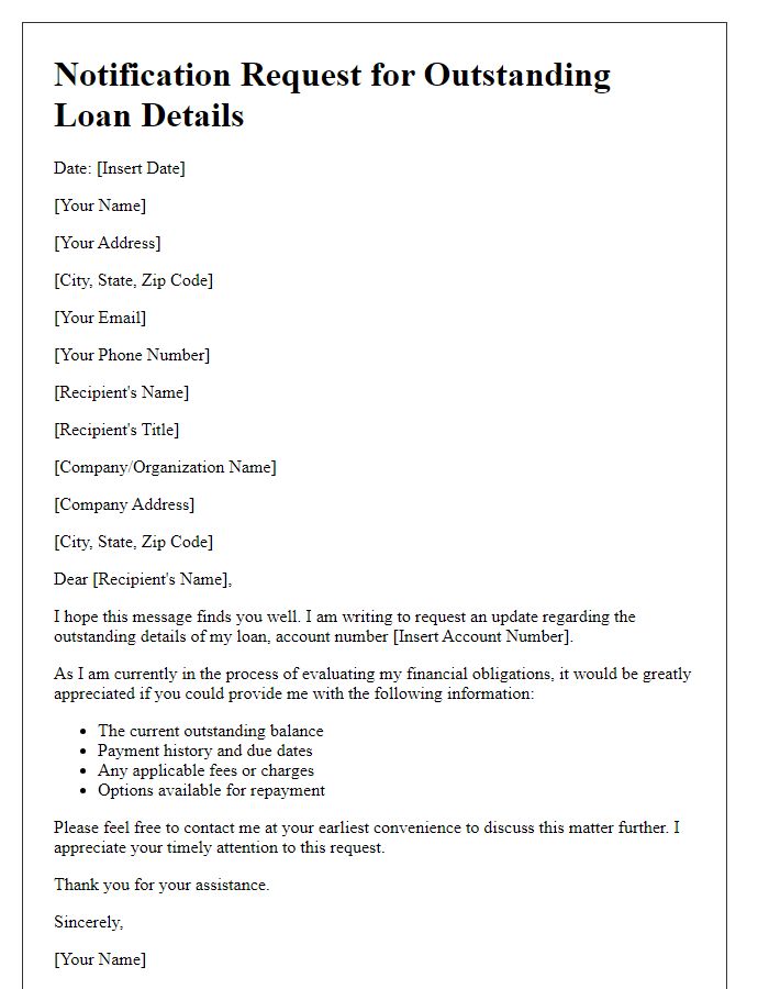 Letter template of notification request for outstanding loan details