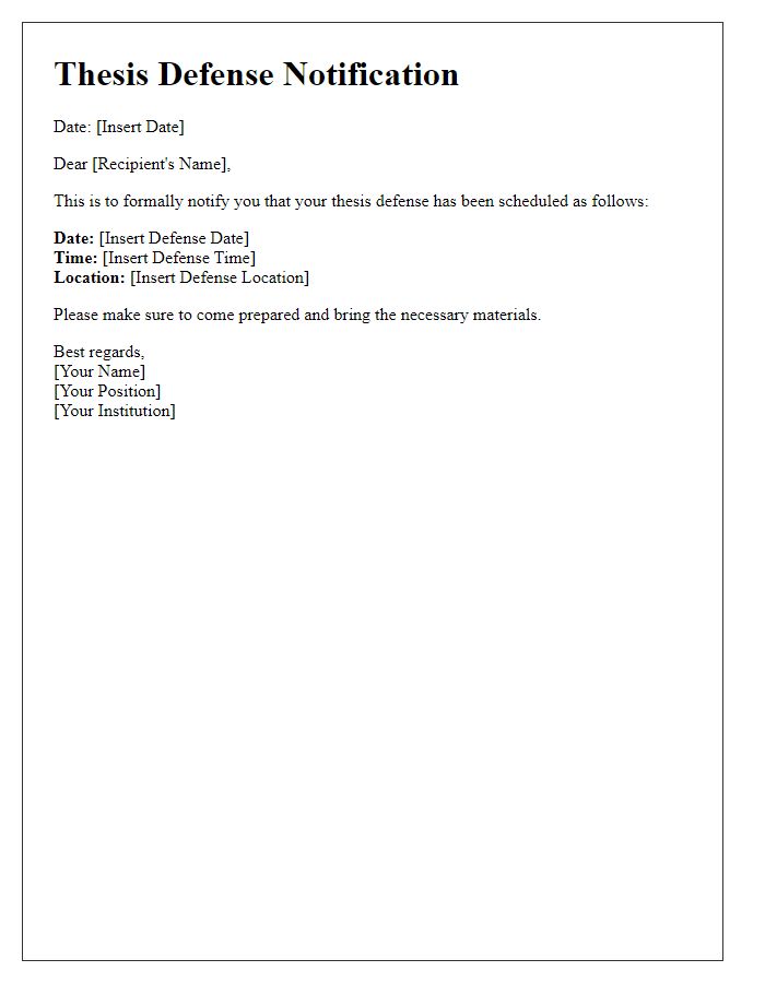 Letter template of notification for thesis defense date