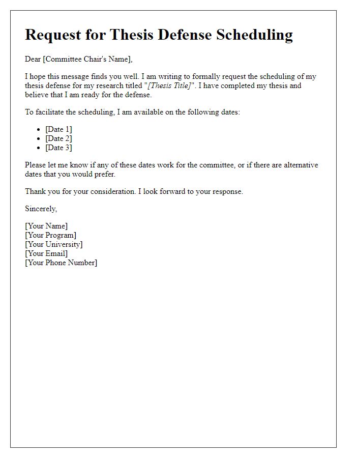 Letter template of request for thesis defense scheduling