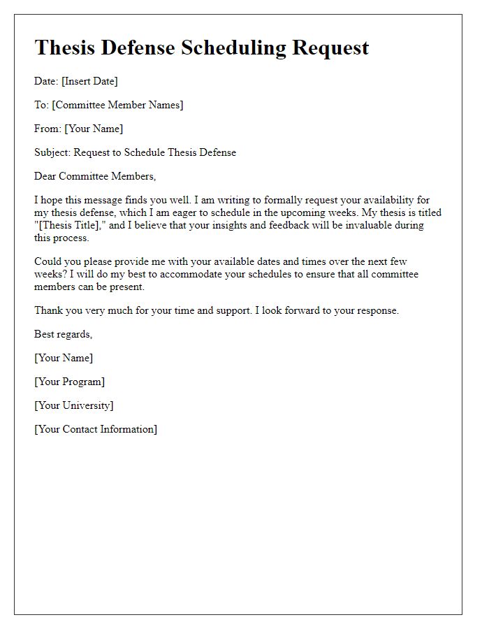 Letter template of thesis defense scheduling request to committee