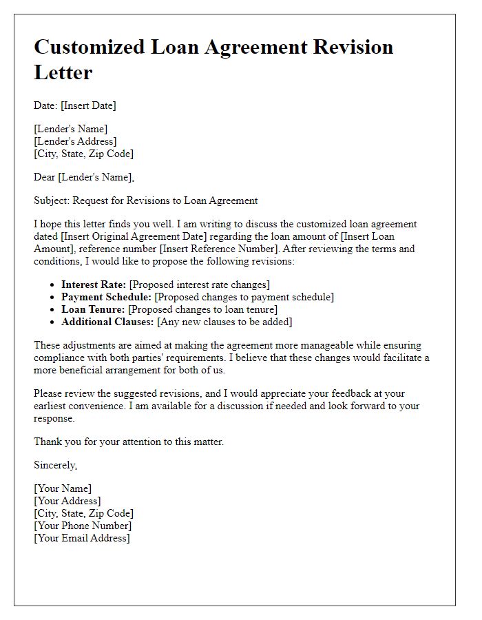 Letter template of customized loan agreement revisions