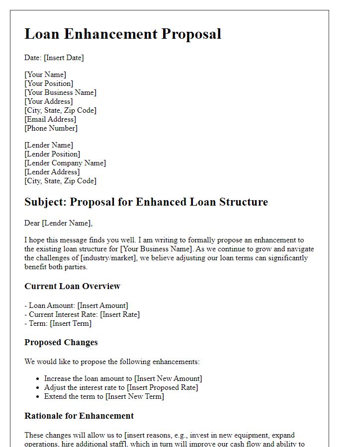 Letter template of enhanced loan structure for small business