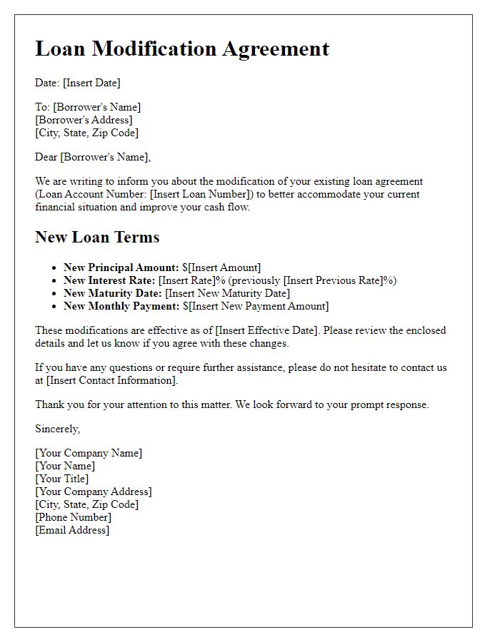 Letter template of modified loan terms for better cash flow