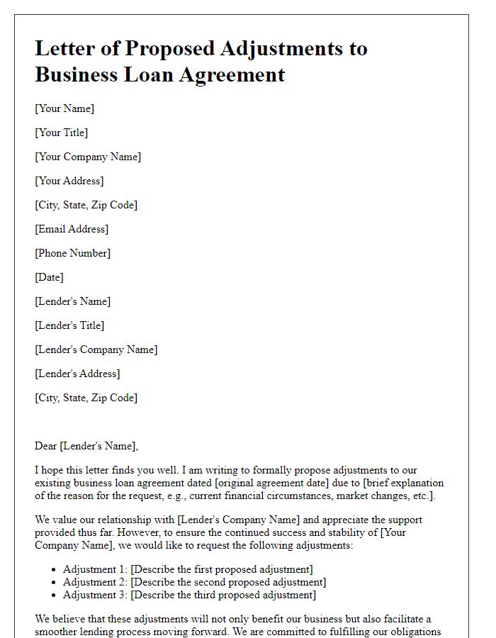 Letter template of proposed adjustments to business loan agreement