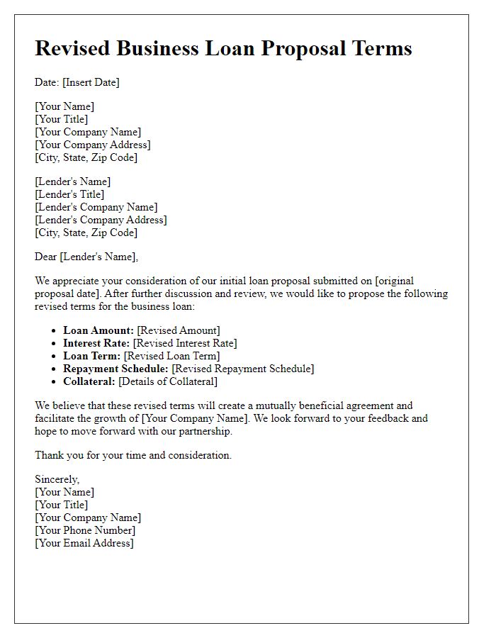 Letter template of revised business loan proposal terms