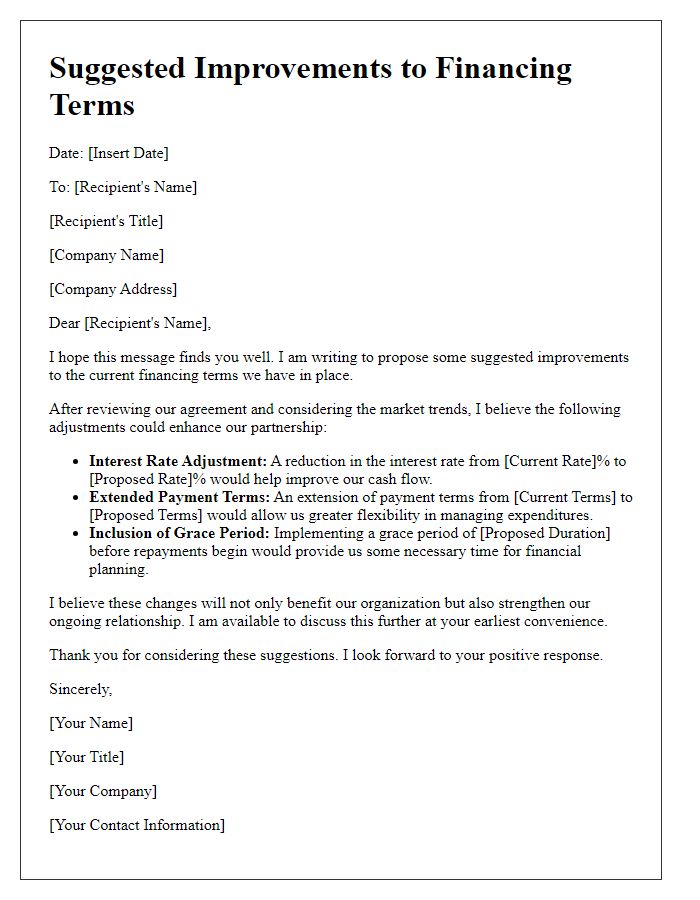 Letter template of suggested improvements to financing terms