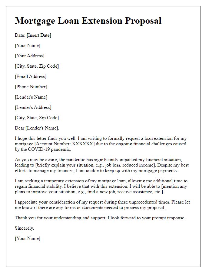 Letter template of mortgage loan extension proposal during pandemic-related difficulties.