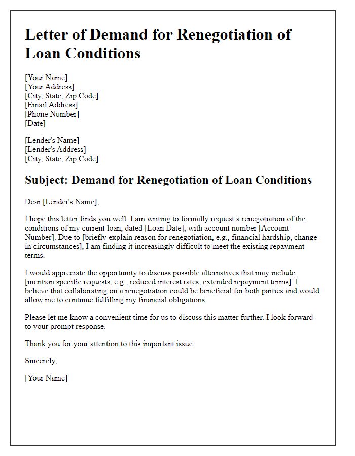 Letter template of demand for renegotiation of loan conditions