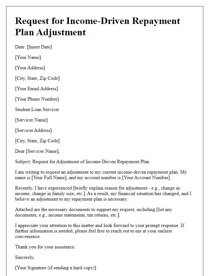 Letter template of income-driven repayment plan adjustment