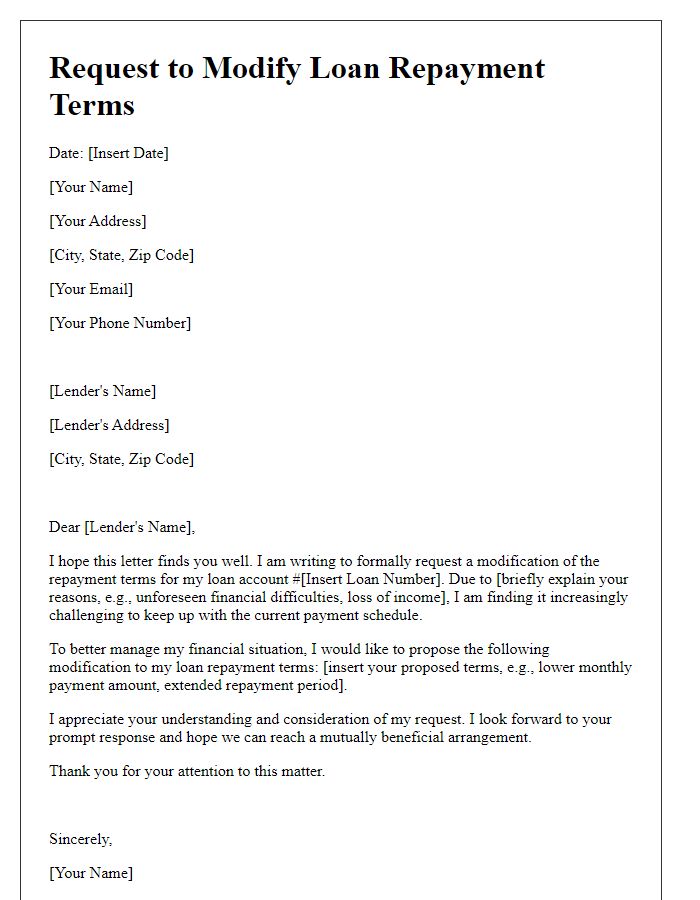 Letter template of request to modify loan repayment terms.