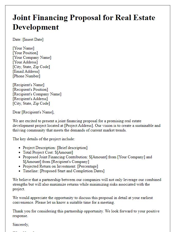 Letter template of joint financing proposal for real estate development.