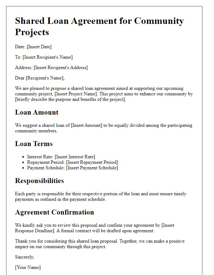 Letter template of shared loan agreement suggestion for community projects.