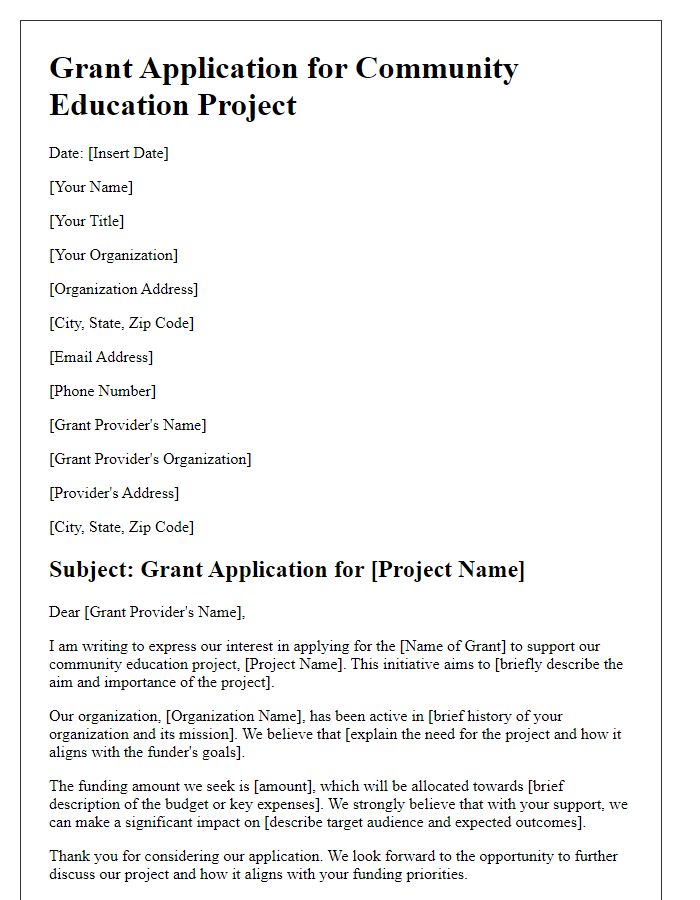 Letter template of grant application for community education projects.