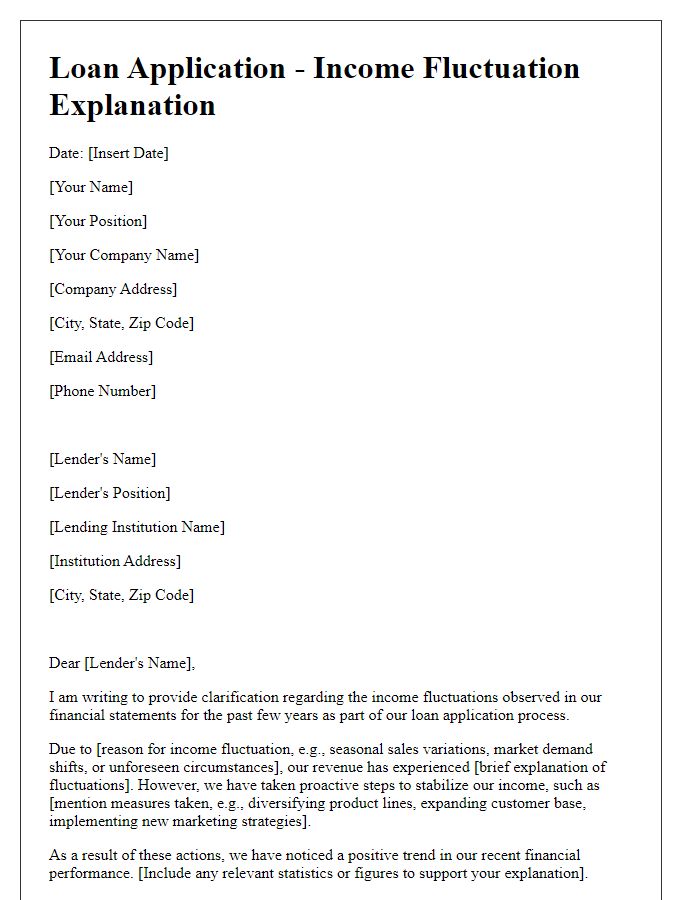 Letter template of business loan income fluctuation explanation