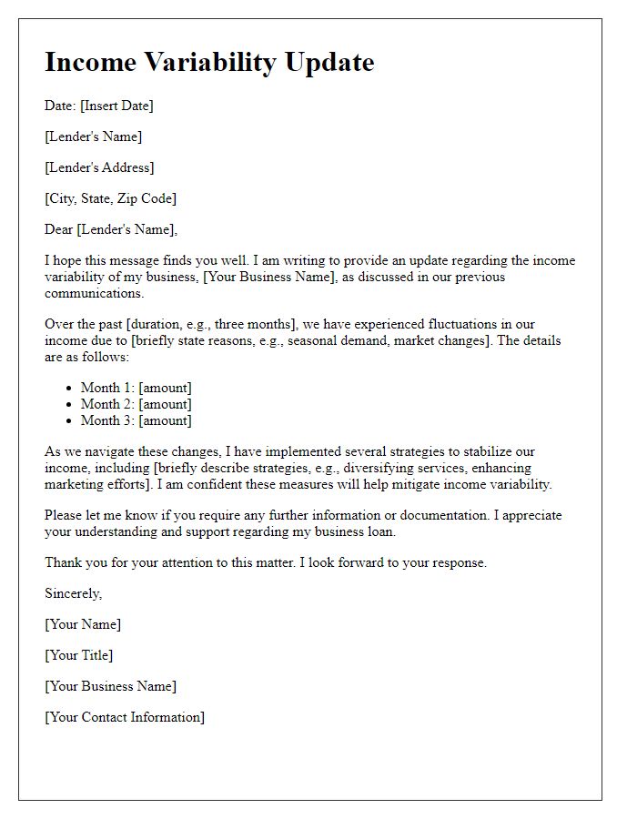 Letter template of business loan income variability update