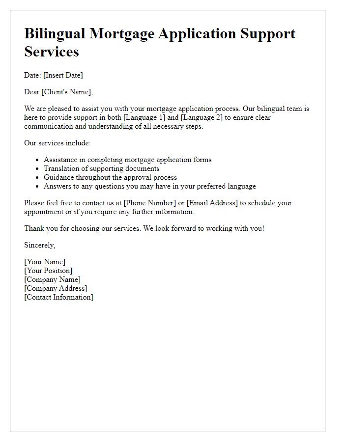 Letter template of bilingual mortgage application support services