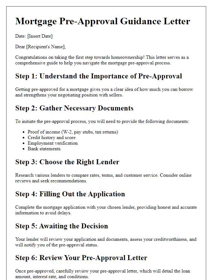 Letter template of comprehensive mortgage pre-approval guidance