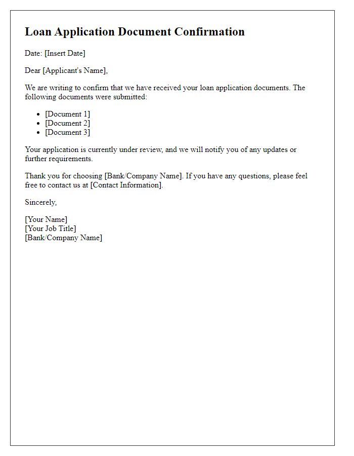 Letter template of confirmation for loan application documents received