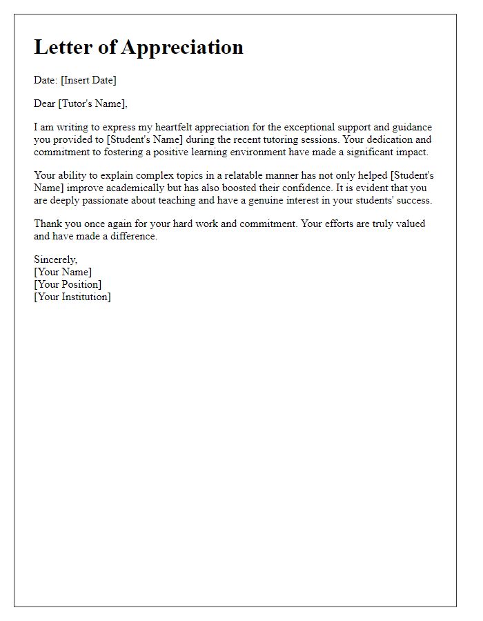 Letter template of appreciation for student tutor engagement