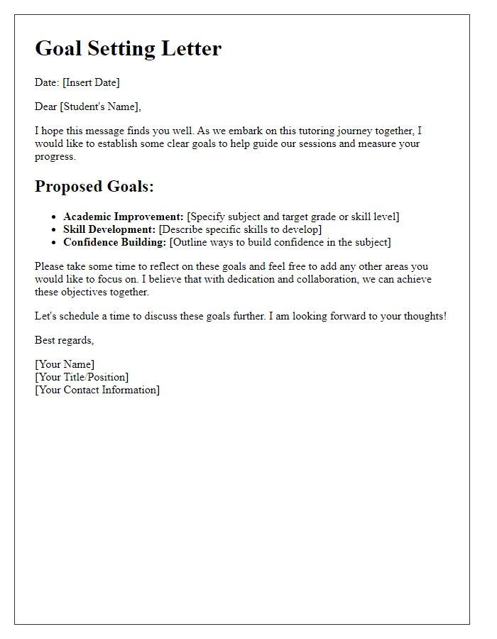 Letter template of goal setting for student tutor engagement