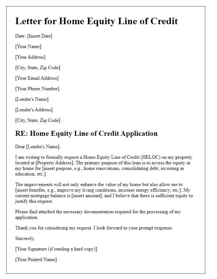 Letter template of mortgage loan purpose for home equity line of credit