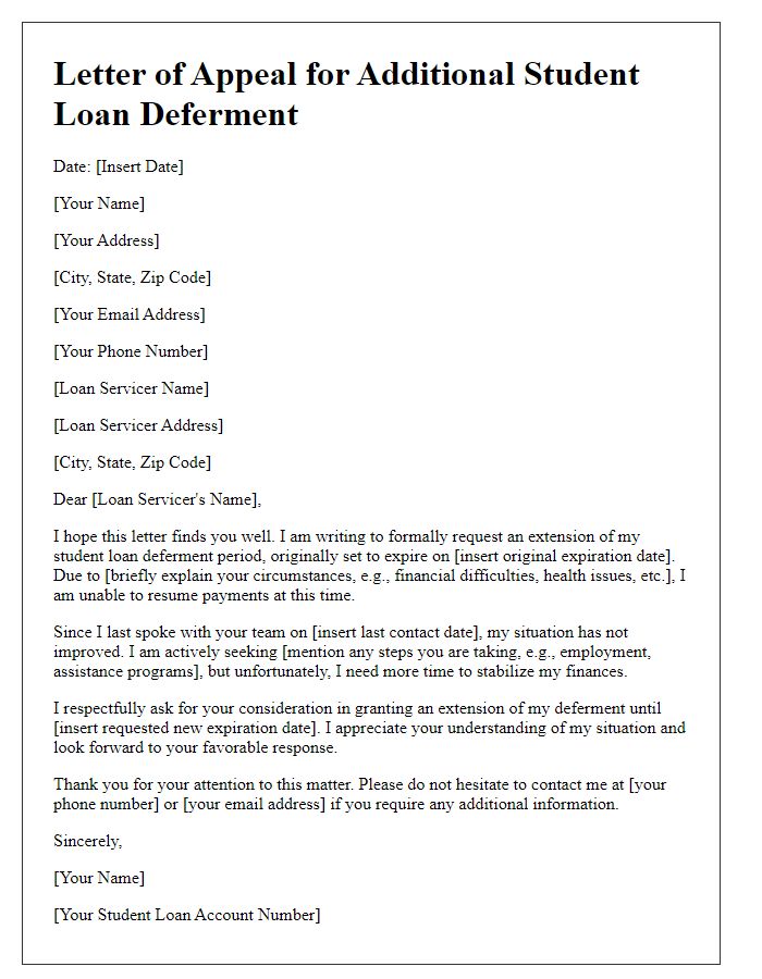 Letter template of appeal for additional student loan deferment time