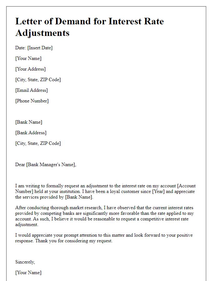 Letter template of demand for competitive interest rate adjustments.