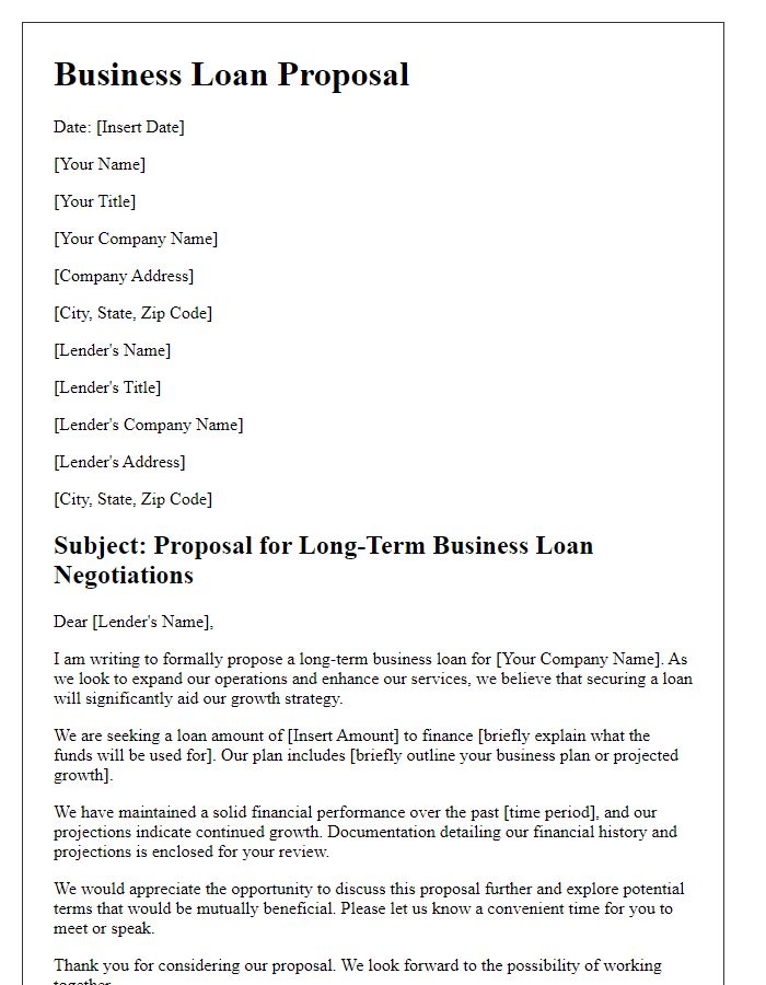 Letter template of proposal for long-term business loan negotiations