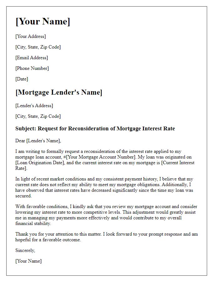 Letter template of demand for mortgage interest rate reconsideration