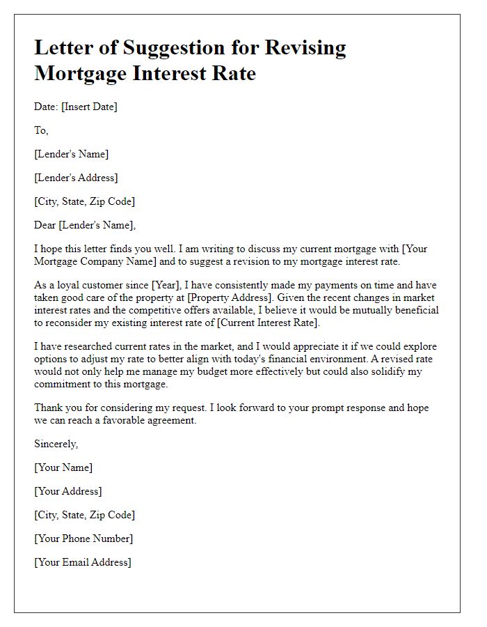 Letter template of suggestion for revising mortgage interest rate