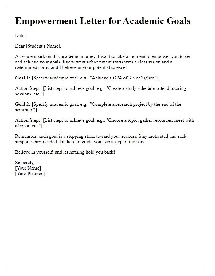 Letter template of empowerment for setting academic goals