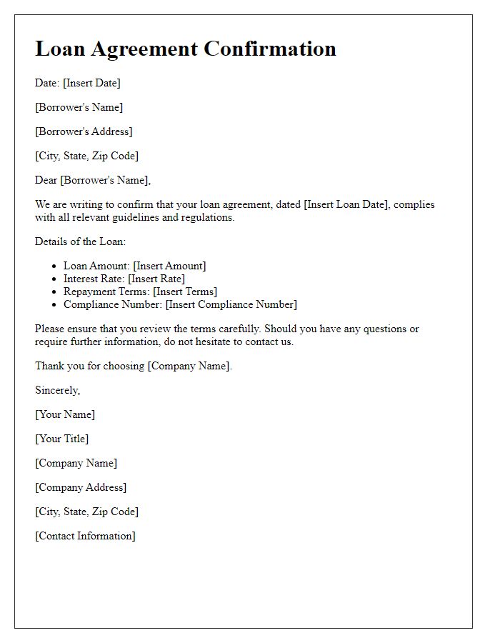 Letter template of confirming loan agreement meets compliance guidelines