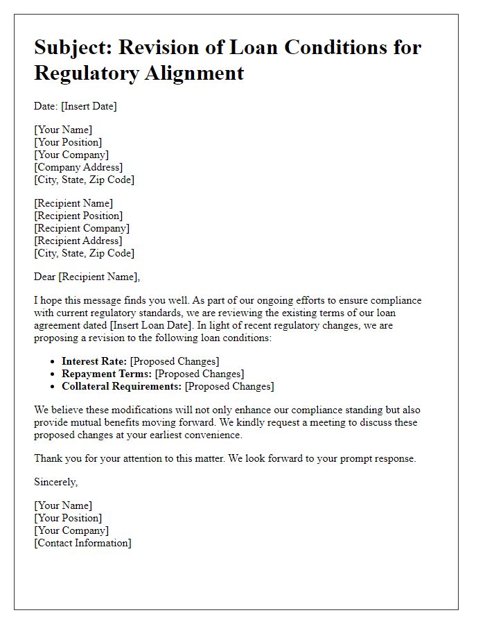 Letter template of revising loan conditions for regulatory alignment