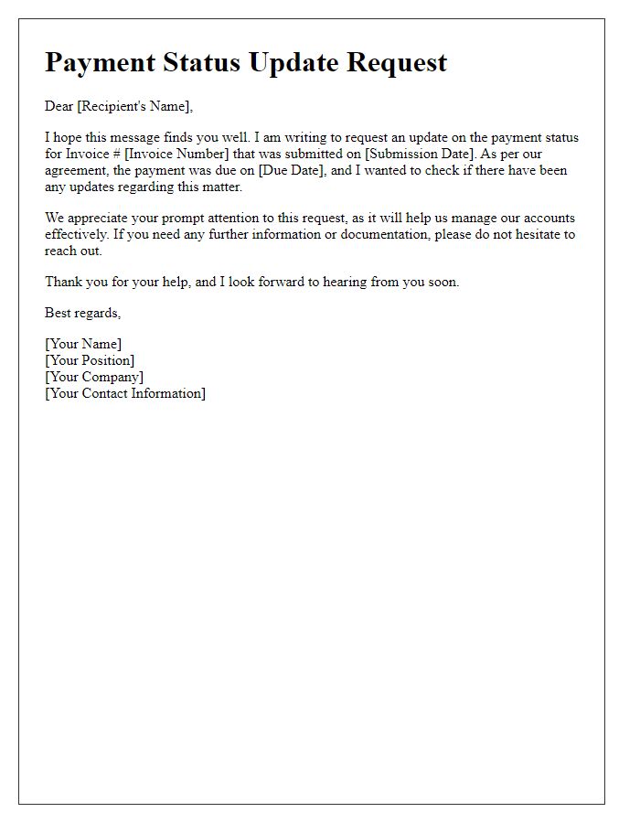 Letter template of payment status update request