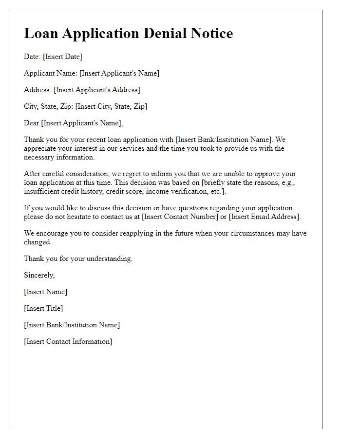 Letter template of loan application denial notice