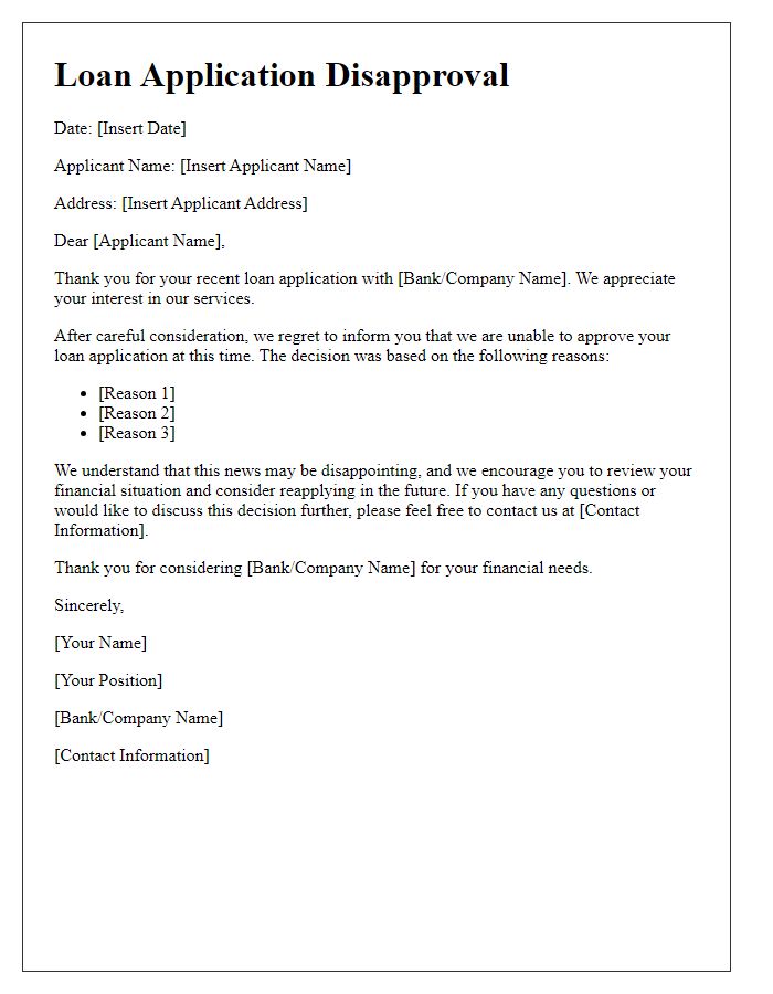 Letter template of loan application disapproval