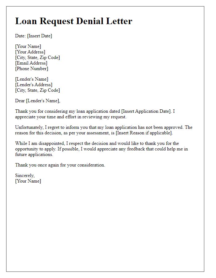 Letter template of loan request not approved