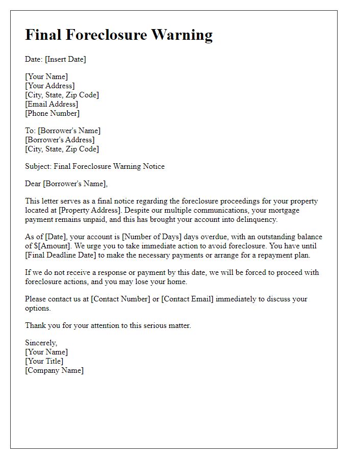 Letter template of final foreclosure warning