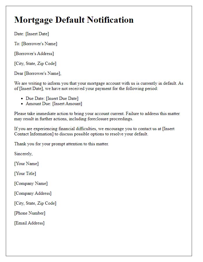 Letter template of mortgage default notification