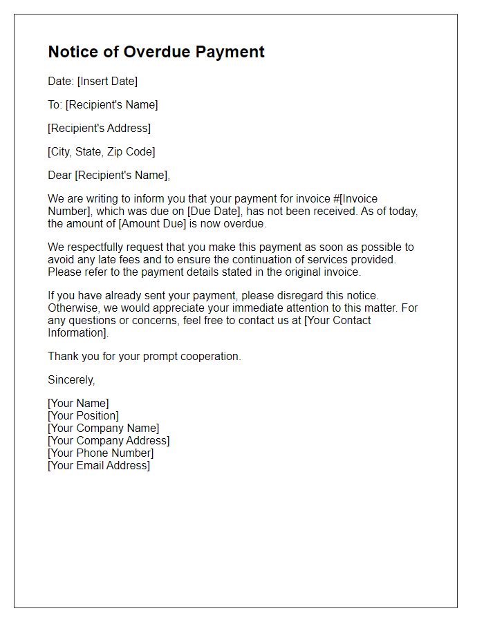 Letter template of notice of overdue payments