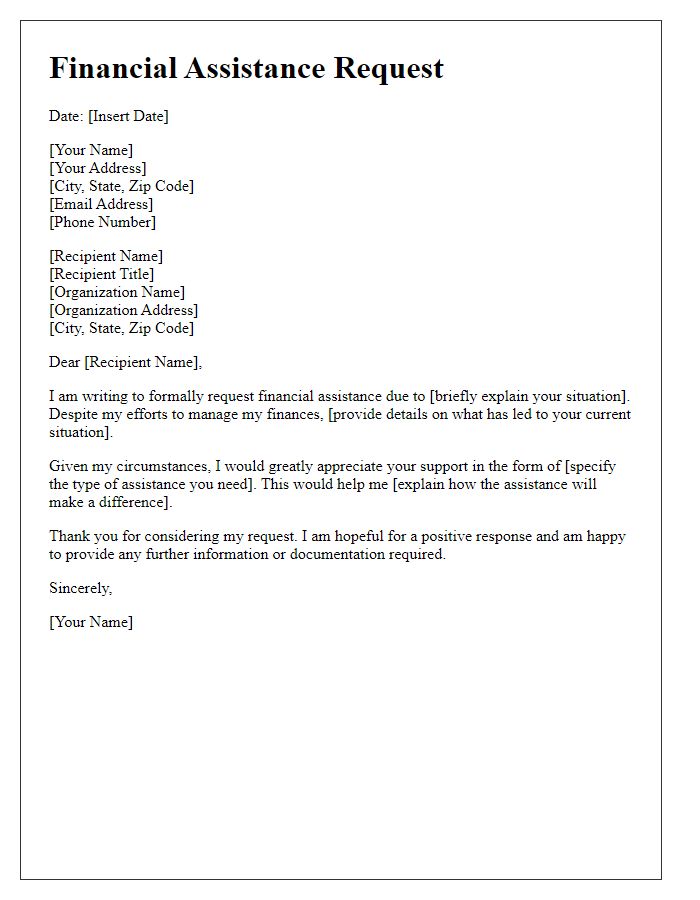 Letter template of financial assistance request