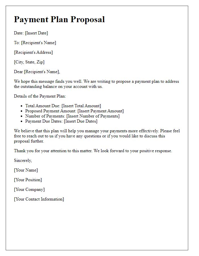 Letter template of payment plan proposal