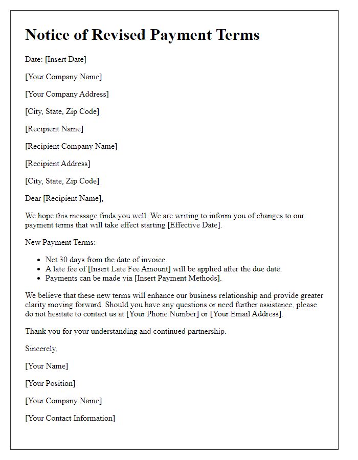 Letter template of revised payment terms
