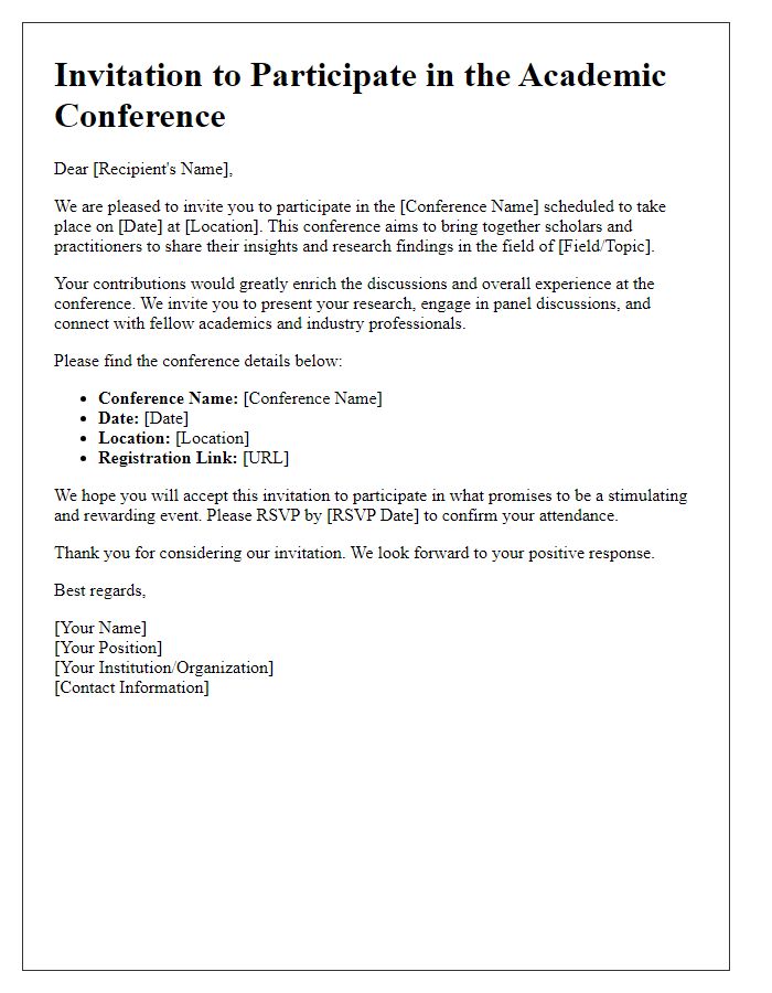 Letter template of academic conference participation invitation