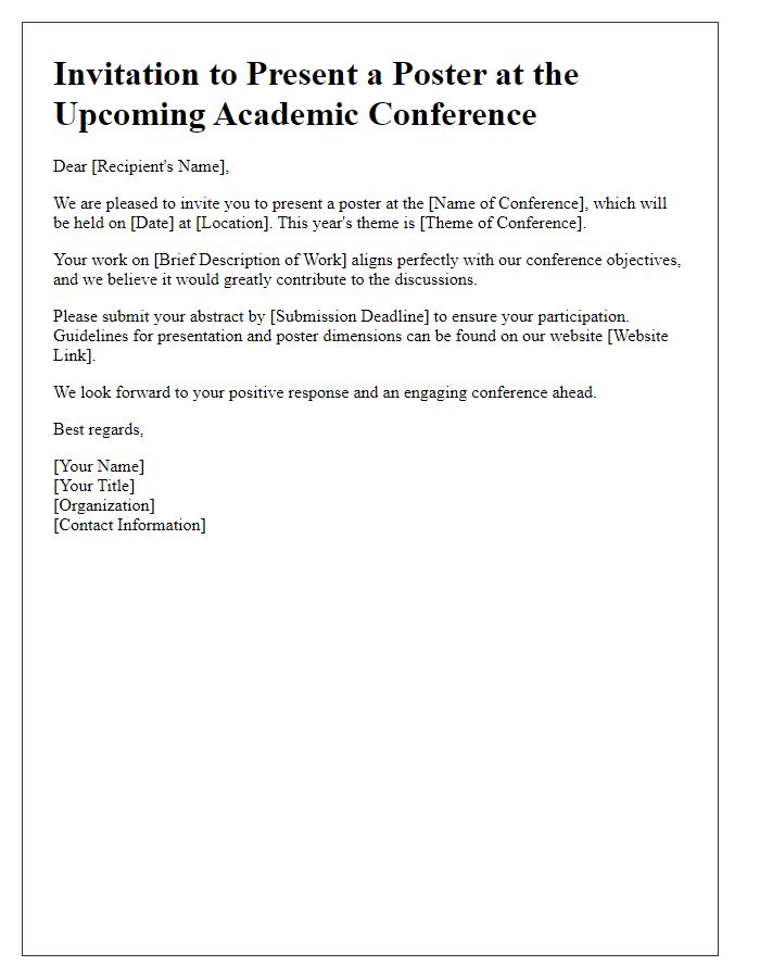 Letter template of academic conference poster presentation invitation