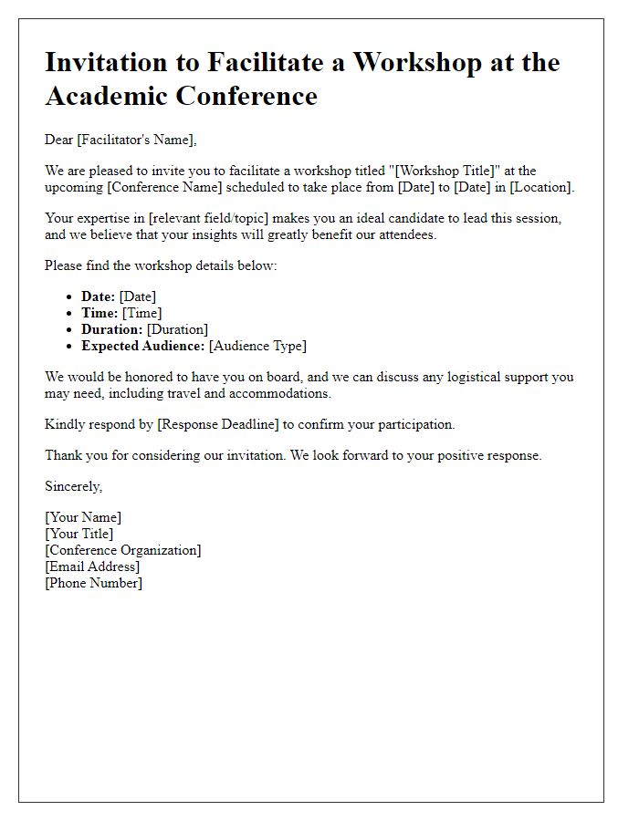 Letter template of academic conference workshop facilitator invitation